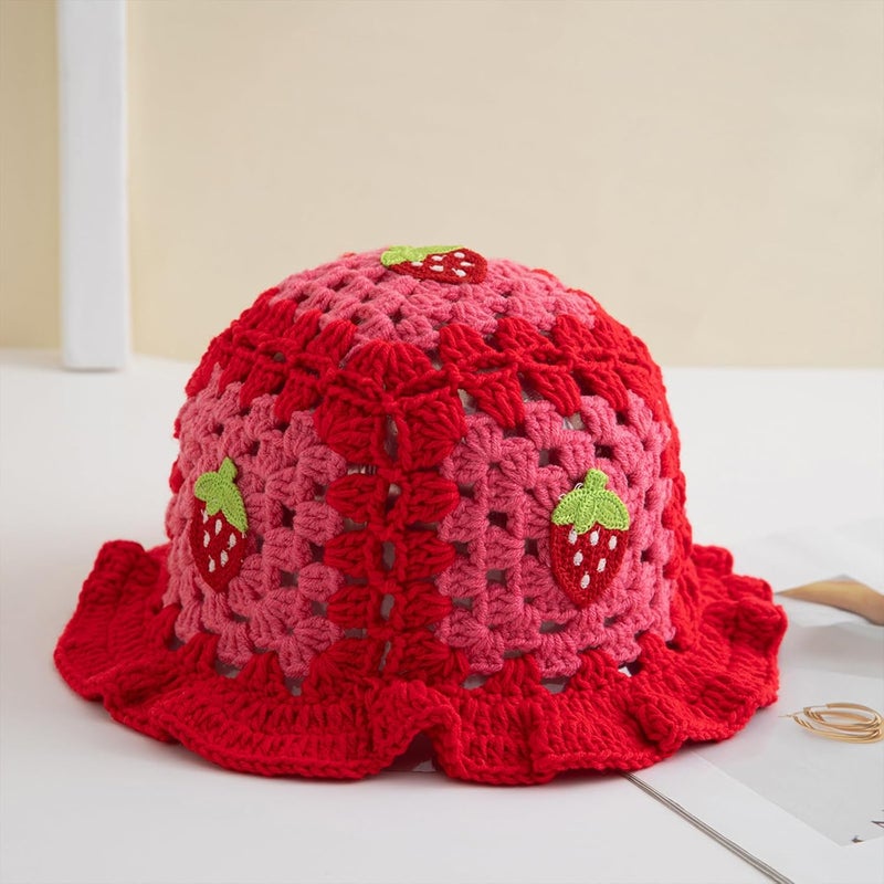 Busnos Crochet Bucket Hats for Women Handmade Hat Cute Foldable Knitted Hats for Women - Image 5